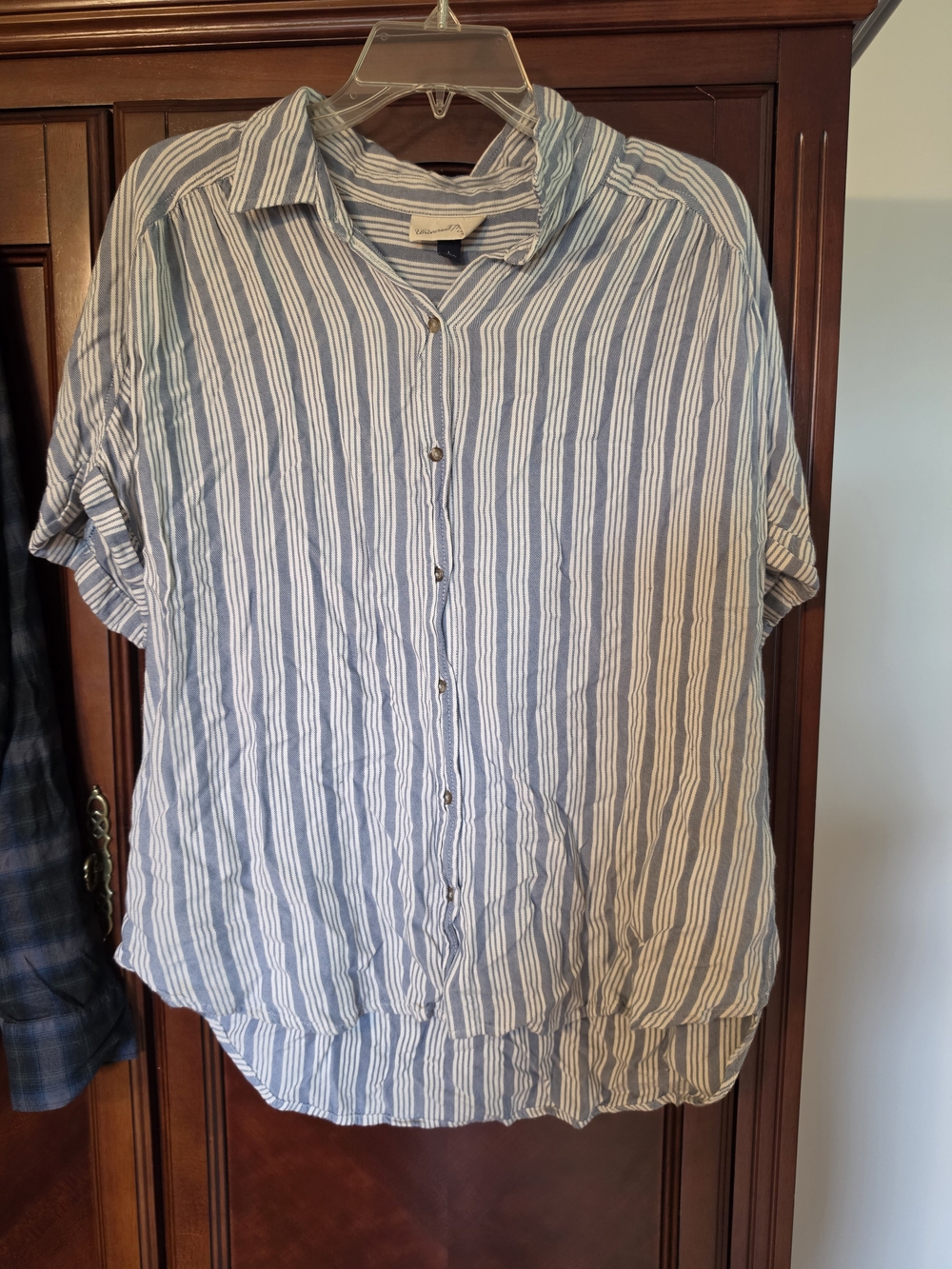 Universal Thread Blue and White Striped Button-Down Blouse